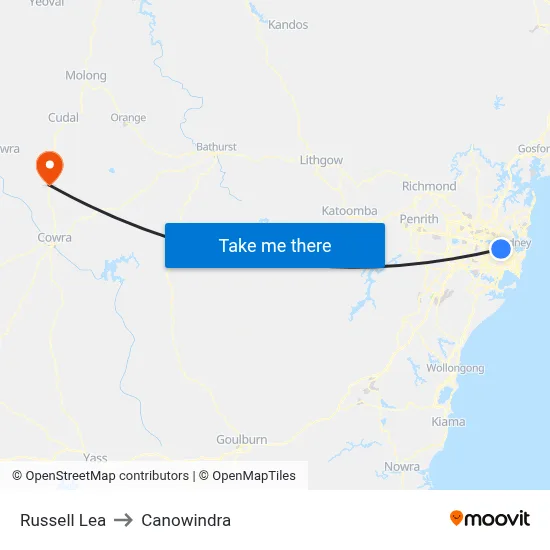 Russell Lea to Canowindra map