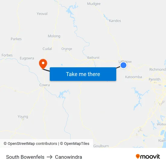 South Bowenfels to Canowindra map