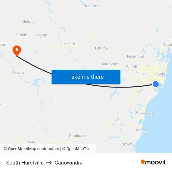 South Hurstville to Canowindra map
