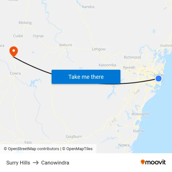 Surry Hills to Canowindra map