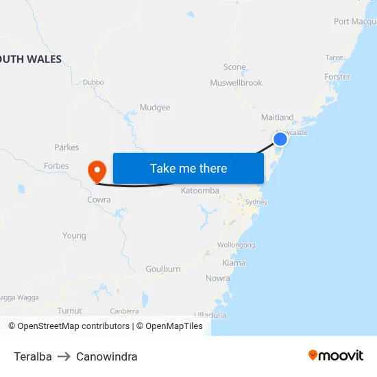 Teralba to Canowindra map