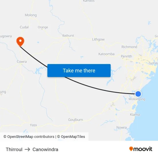 Thirroul to Canowindra map