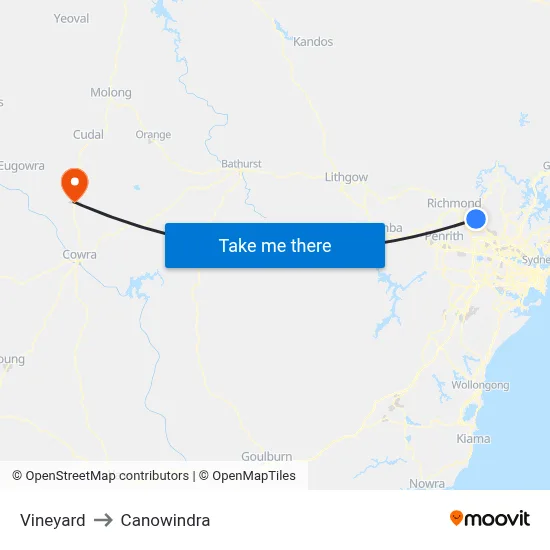Vineyard to Canowindra map