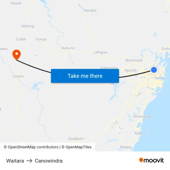 Waitara to Canowindra map