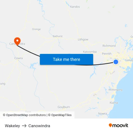 Wakeley to Canowindra map