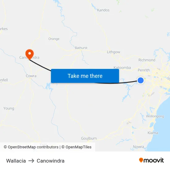 Wallacia to Canowindra map