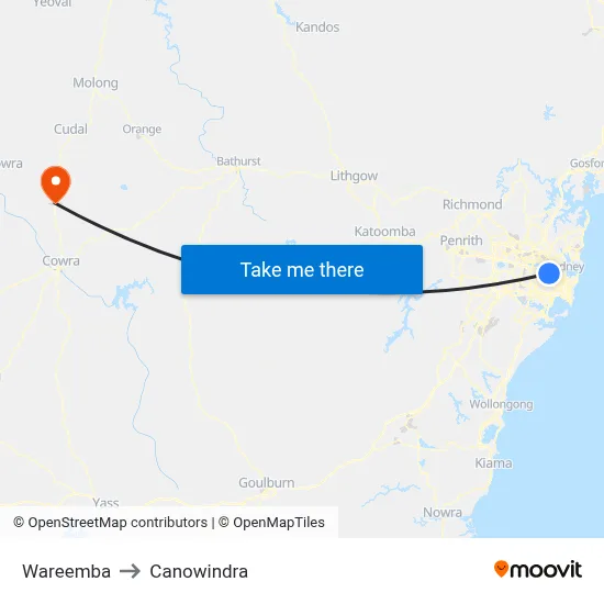 Wareemba to Canowindra map