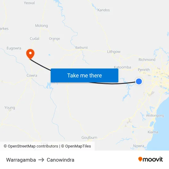 Warragamba to Canowindra map