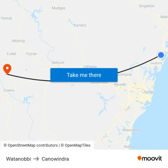 Watanobbi to Canowindra map