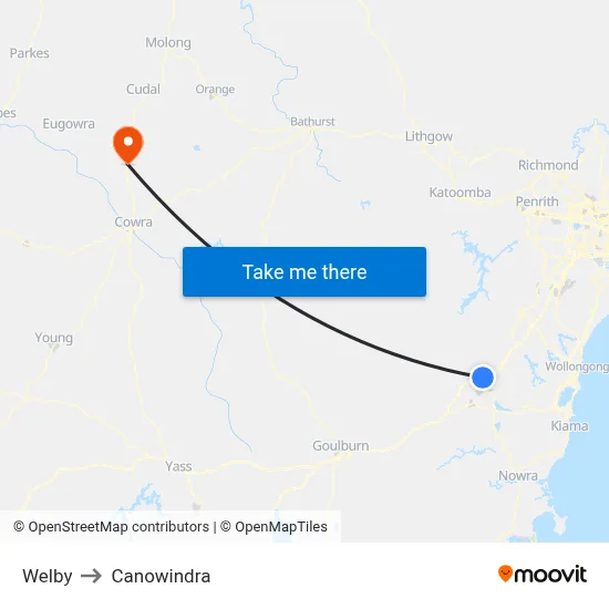 Welby to Canowindra map