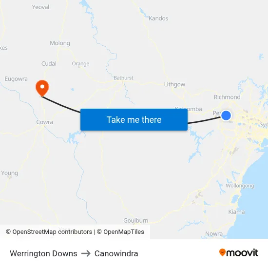 Werrington Downs to Canowindra map