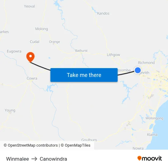 Winmalee to Canowindra map