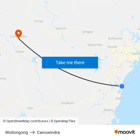 Wollongong to Canowindra map