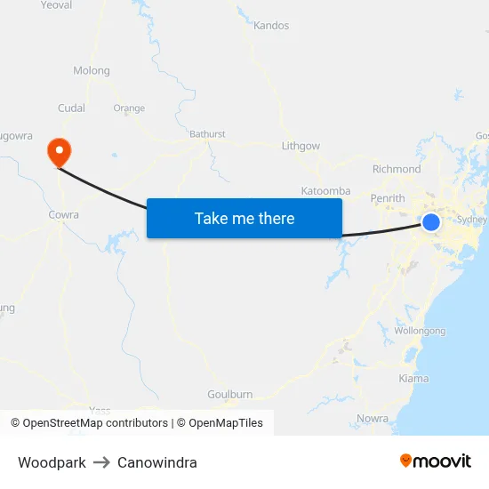 Woodpark to Canowindra map