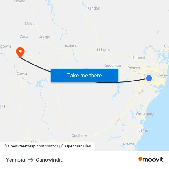 Yennora to Canowindra map
