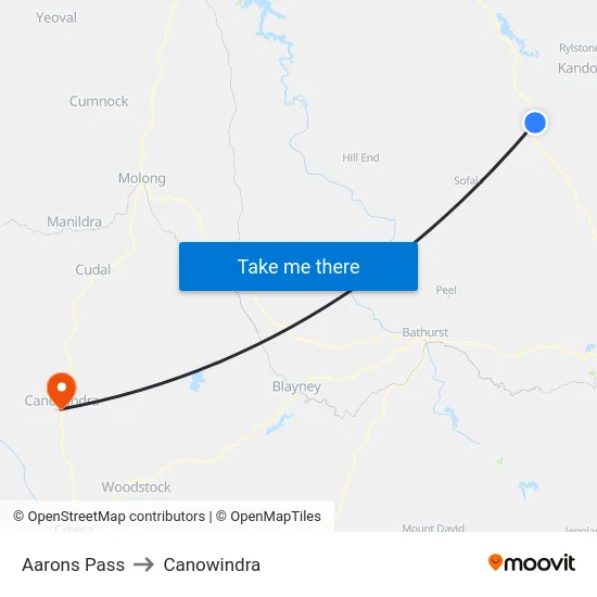 Aarons Pass to Canowindra map