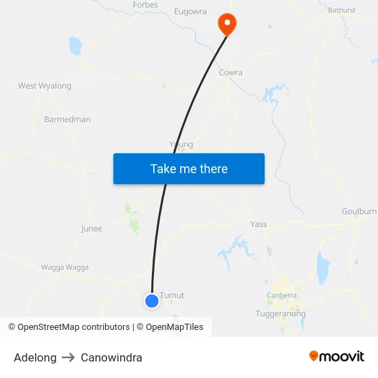 Adelong to Canowindra map