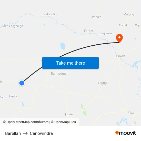 Barellan to Canowindra map
