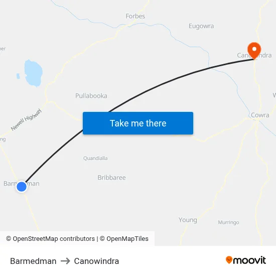 Barmedman to Canowindra map