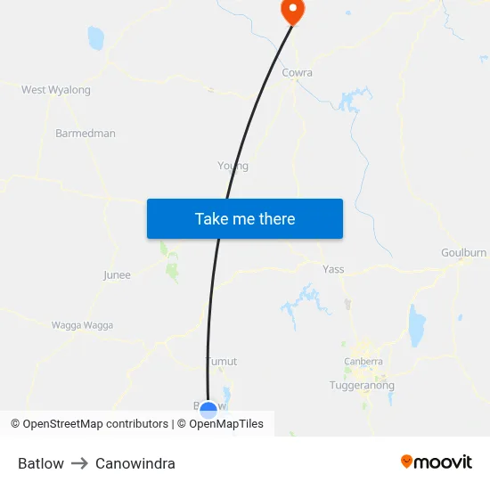 Batlow to Canowindra map