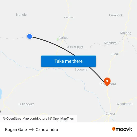 Bogan Gate to Canowindra map