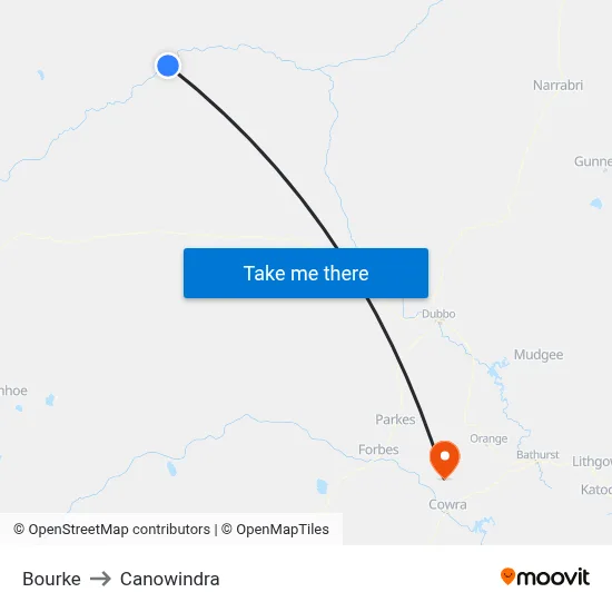 Bourke to Canowindra map