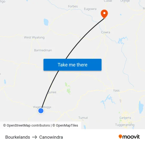 Bourkelands to Canowindra map