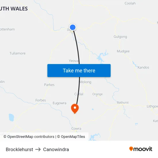 Brocklehurst to Canowindra map