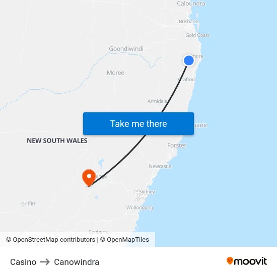 Casino to Canowindra map