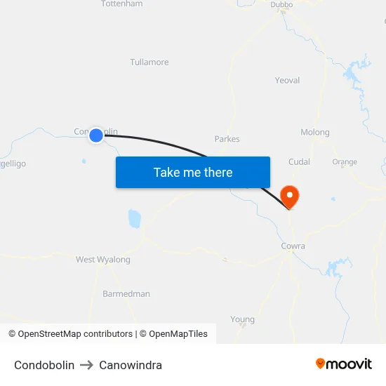 Condobolin to Canowindra map