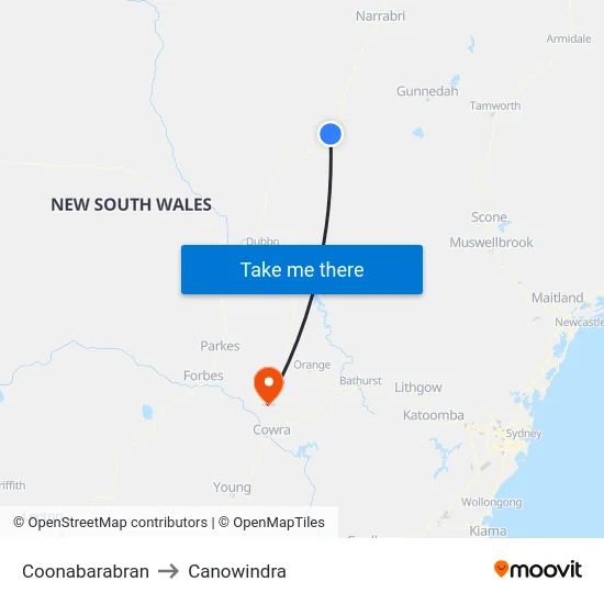 Coonabarabran to Canowindra map