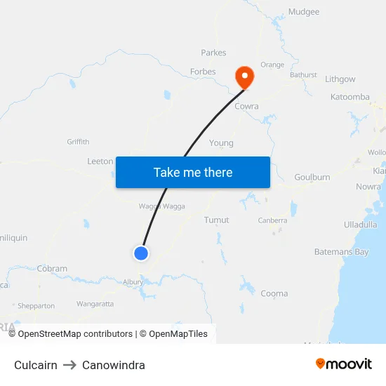 Culcairn to Canowindra map