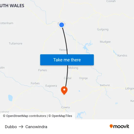 Dubbo to Canowindra map