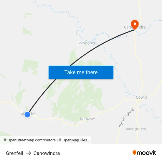 Grenfell to Canowindra map
