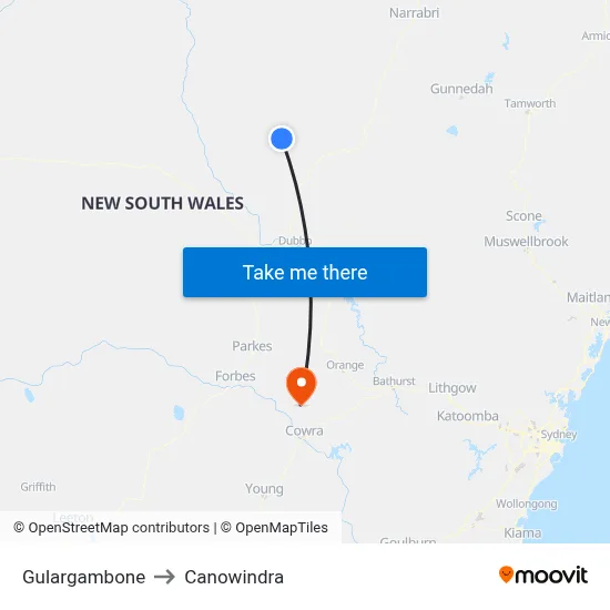 Gulargambone to Canowindra map