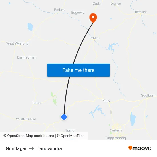 Gundagai to Canowindra map