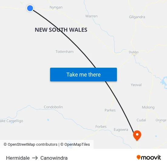 Hermidale to Canowindra map