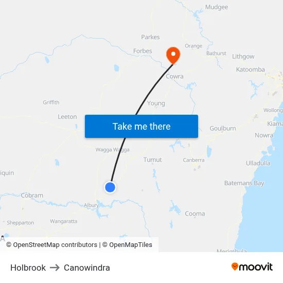 Holbrook to Canowindra map