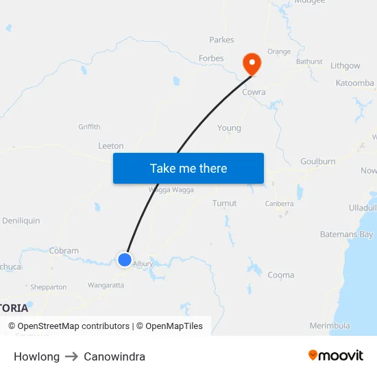 Howlong to Canowindra map