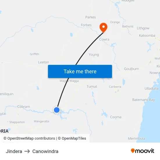 Jindera to Canowindra map
