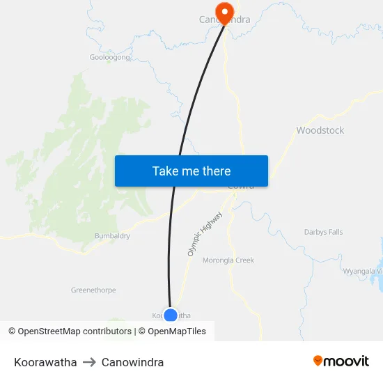 Koorawatha to Canowindra map