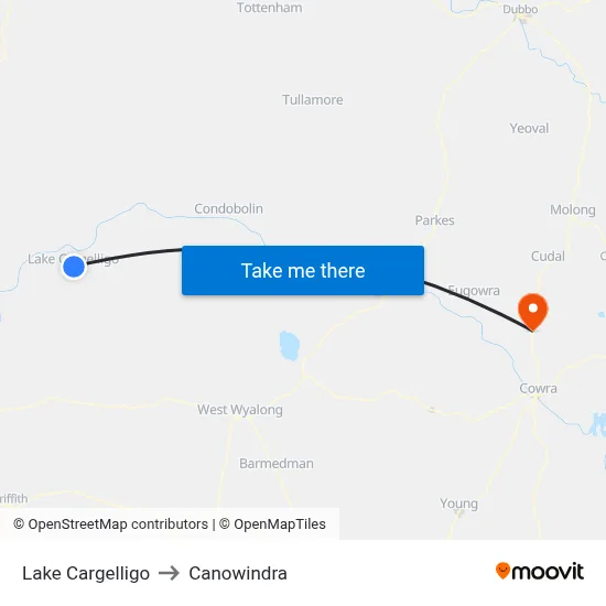 Lake Cargelligo to Canowindra map