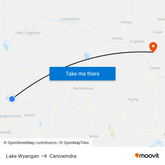 Lake Wyangan to Canowindra map