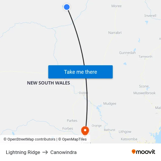 Lightning Ridge to Canowindra map