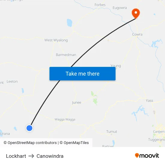 Lockhart to Canowindra map