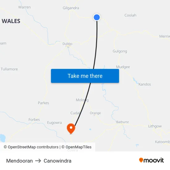 Mendooran to Canowindra map