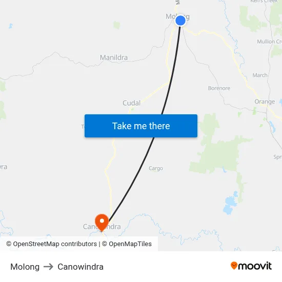 Molong to Canowindra map