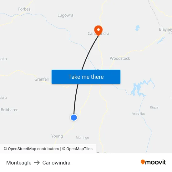 Monteagle to Canowindra map