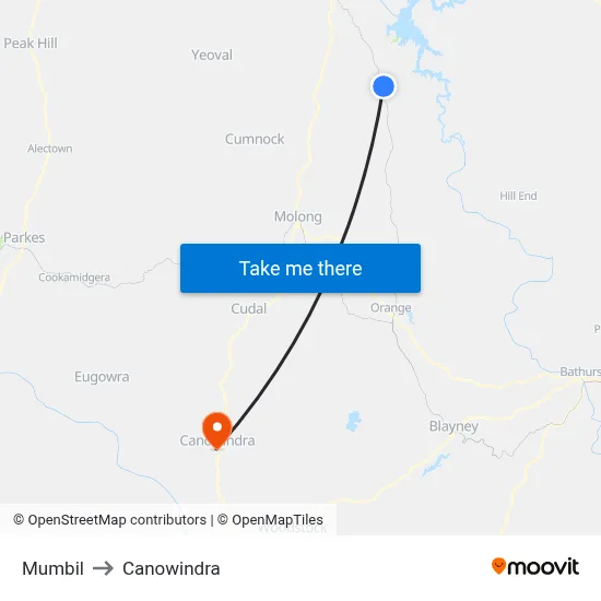 Mumbil to Canowindra map