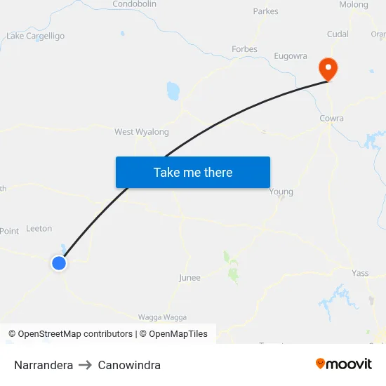 Narrandera to Canowindra map